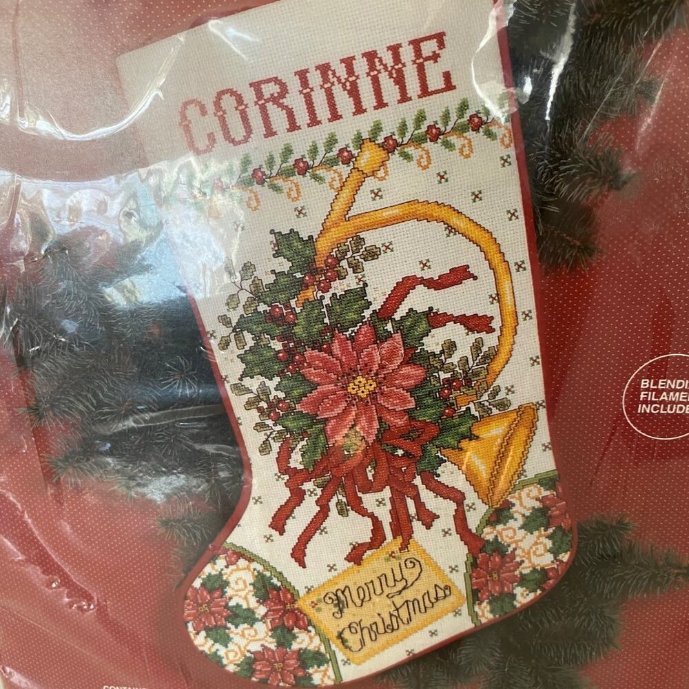 Janlynn‎ Christmas Cross Stitch Poinsettia Horn Stocking Kit 140-10